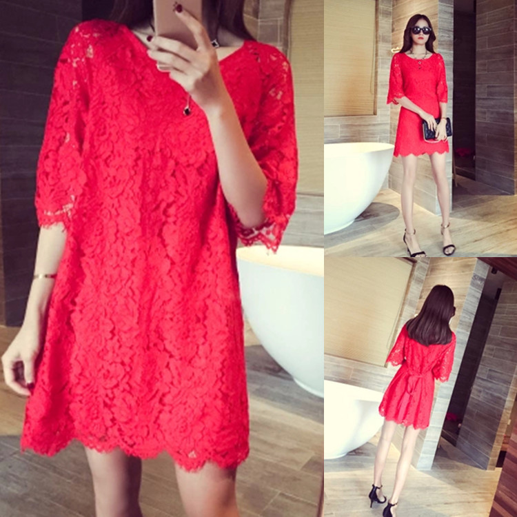  2015  ο ѱ ο Ʈ ũ Դϴ  ̽ ڼ 巹 Ʈ  /Free shipping 2015 summer new Korean new ultra significantly temperament is red lace embr